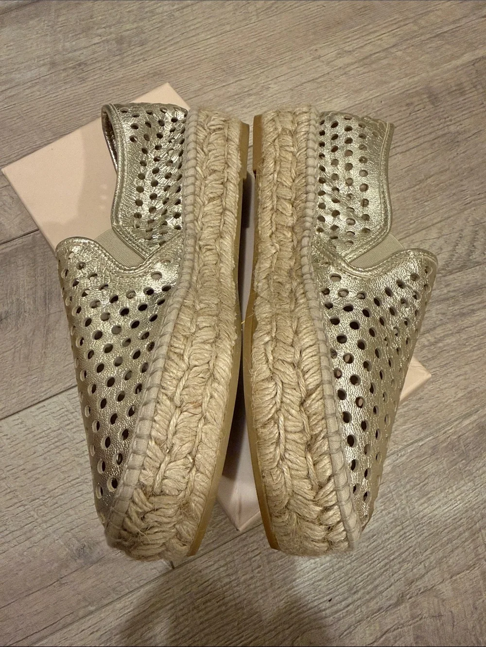 Loeffler Randall Metallic Gold Perforated Espadrille Slip-On